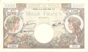 Billet français de 1000 FRANCS - 1944