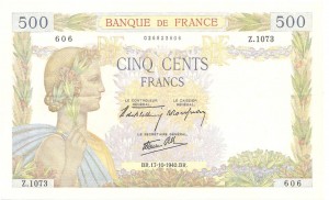 Billet français de 500 FRANCS - 1940