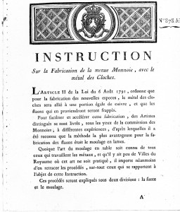 Instruction relative au métal de cloche